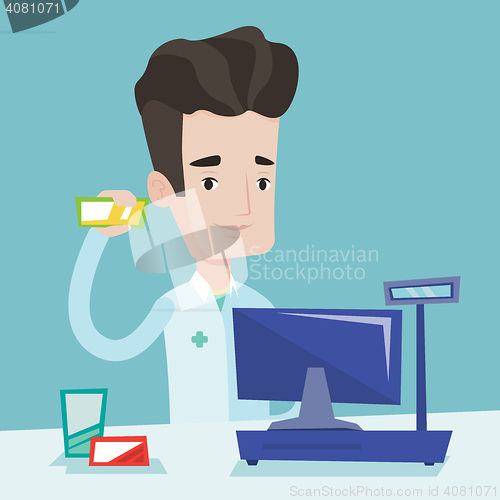 Image of Pharmacist showing some medicine.