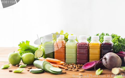 Image of bottles with different fruit or vegetable juices