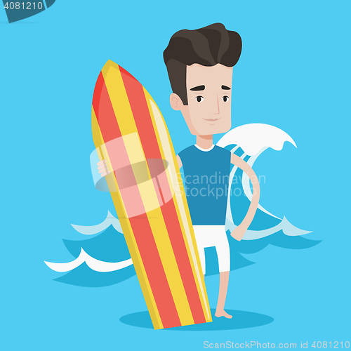 Image of Surfer holding surfboard vector illustration.