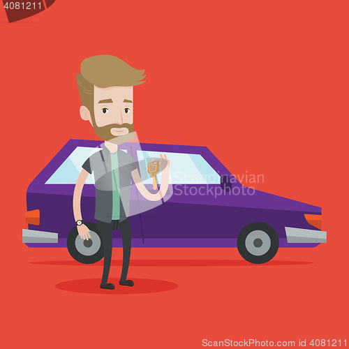 Image of Man holding keys to his new car.