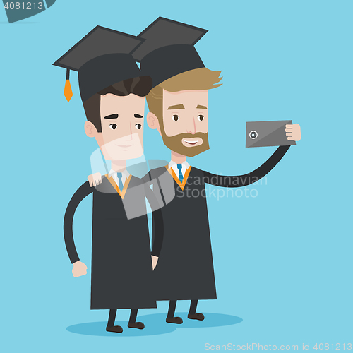 Image of Graduates making selfie vector illustration.