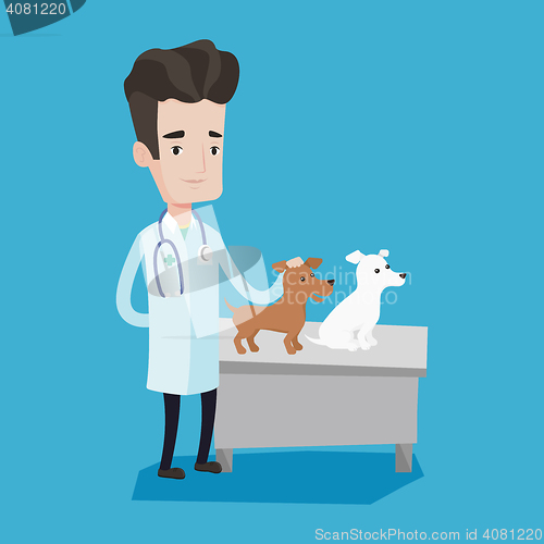 Image of Veterinarian examining dogs vector illustration.