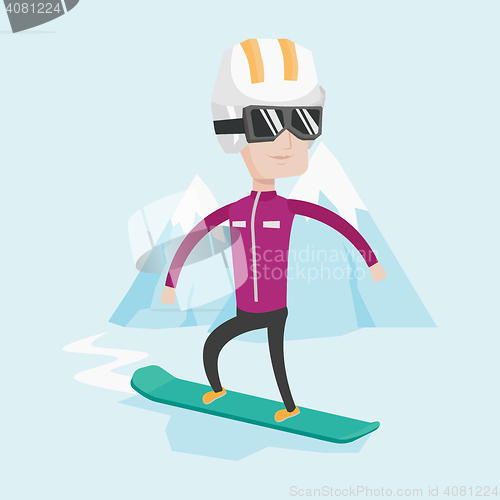 Image of Young man snowboarding vector illustration.