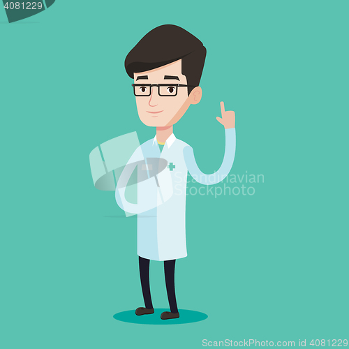 Image of Doctor showing finger up vector illustration.