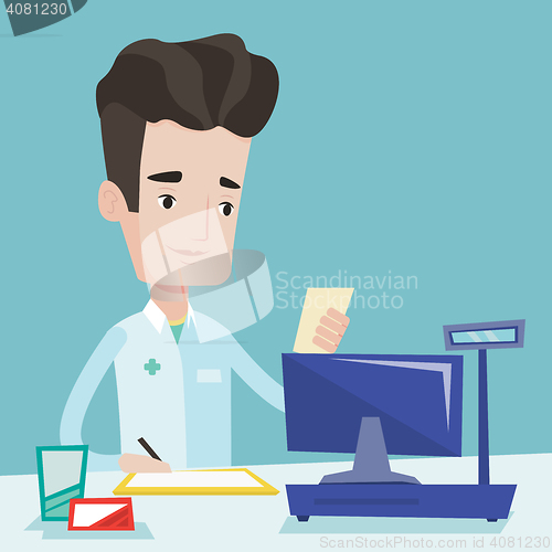 Image of Pharmacist writing prescription.