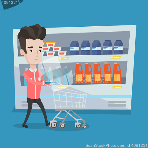 Image of Customer with shopping cart vector illustration.