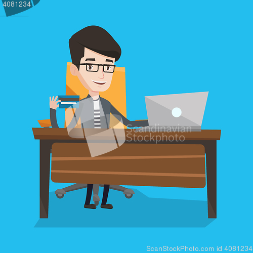 Image of Man shopping online vector illustration.