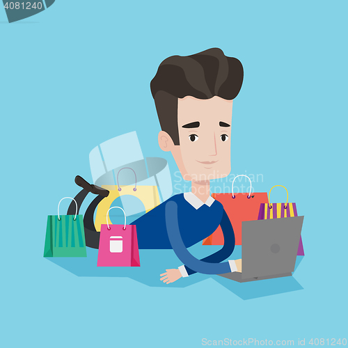 Image of Man shopping online vector illustration.