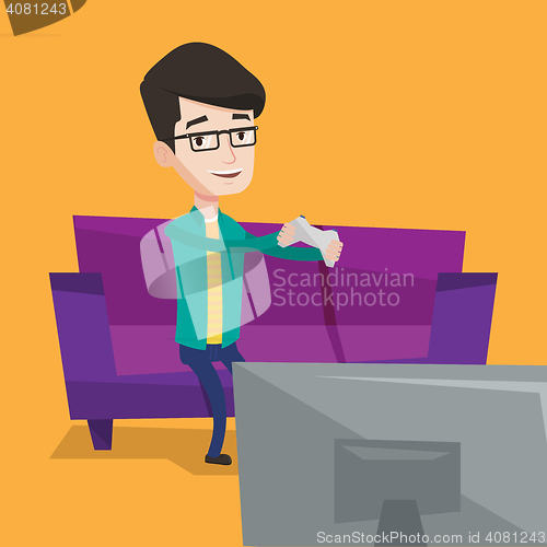 Image of Man playing video game vector illustration.