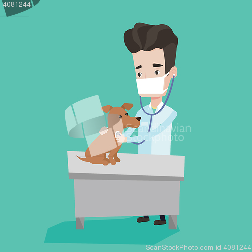 Image of Veterinarian examining dog vector illustration.