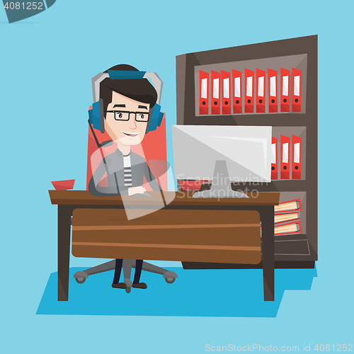 Image of Man playing computer game vector illustration.