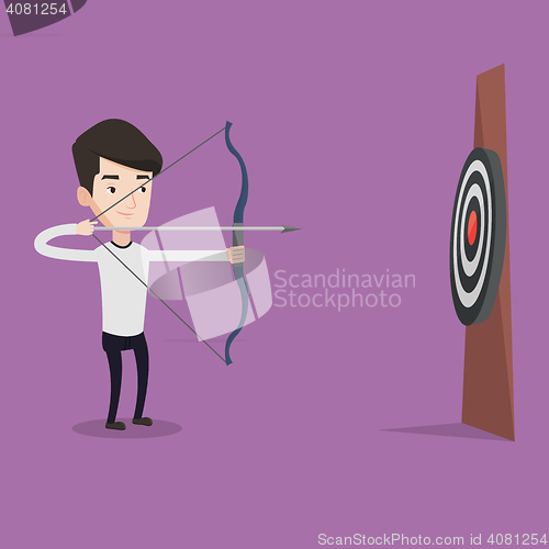 Image of Archer aiming with bow and arrow at the target.