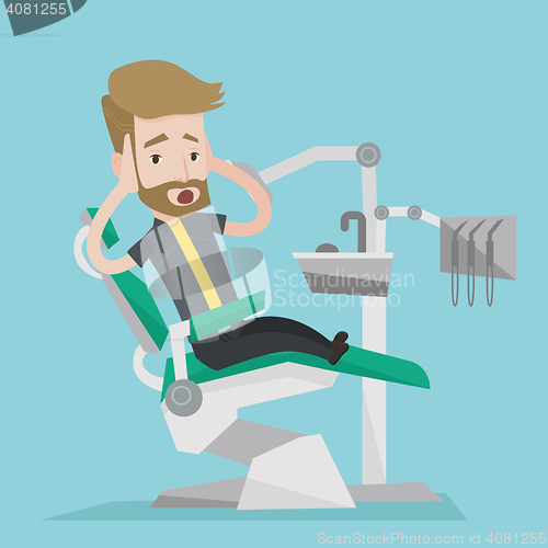 Image of Scared patient in dental chair vector illustration