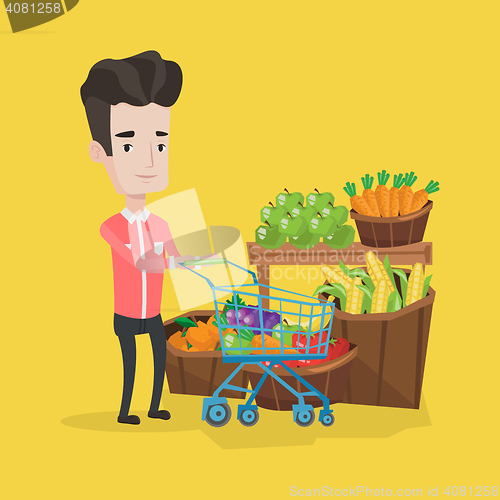 Image of Customer with shopping cart vector illustration.