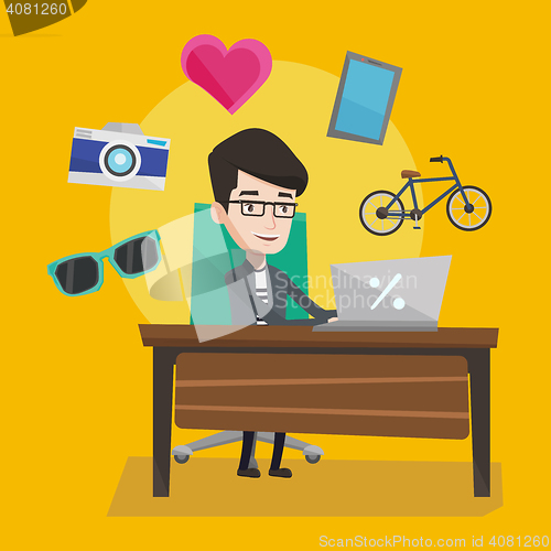 Image of Man shopping online vector illustration.