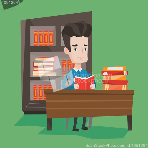 Image of Student reading book vector illustration.