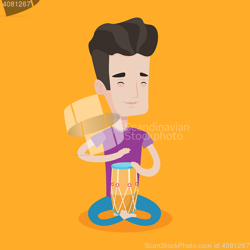 Image of Man playing ethnic drum vector illustration.