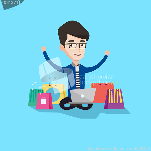 Image of Man shopping online vector illustration.