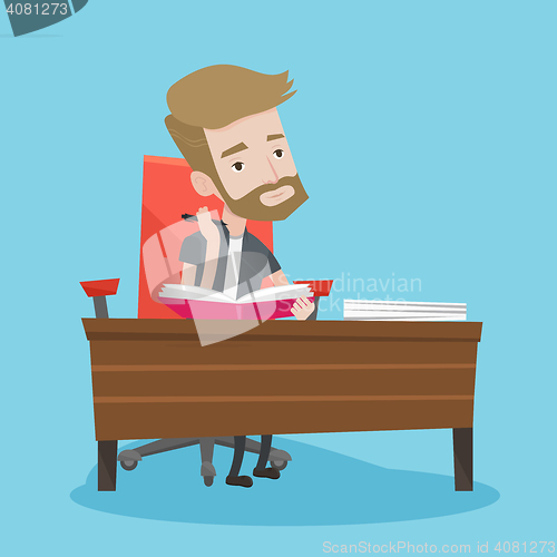 Image of Student writing at the desk vector illustration.