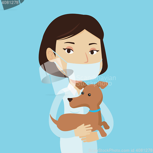 Image of Veterinarian with dog in hands vector illustration
