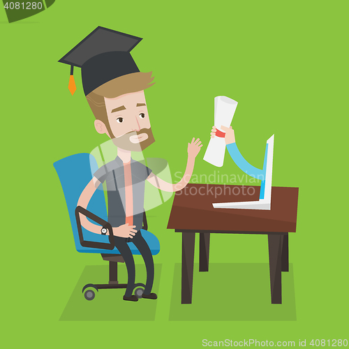 Image of Graduate getting diploma from the computer.