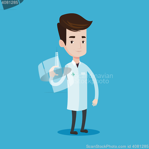 Image of Doctor holding syringe vector illustration.