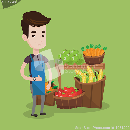 Image of Friendly supermarket worker vector illustration.