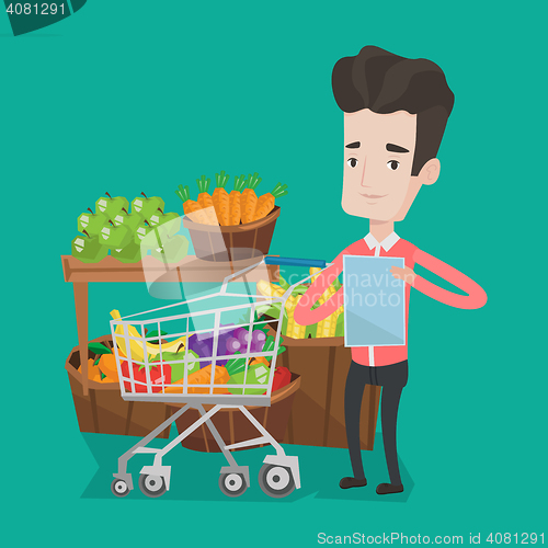 Image of Man with shopping list vector illustration.