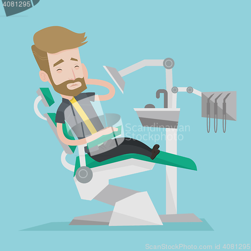 Image of Man suffering in dental chair vector illustration.