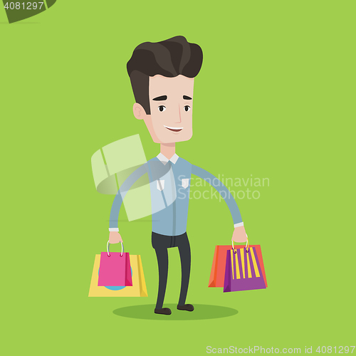 Image of Happy man with shopping bags vector illustration.