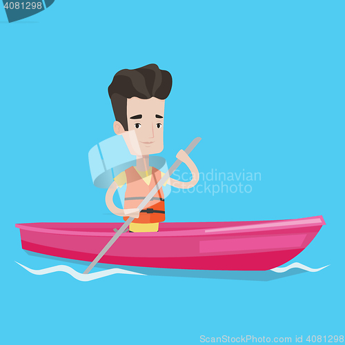 Image of Man riding in kayak vector illustration.