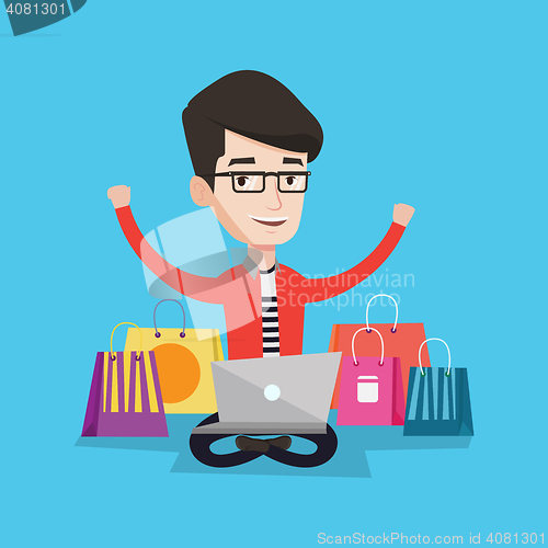 Image of Man shopping online vector illustration.