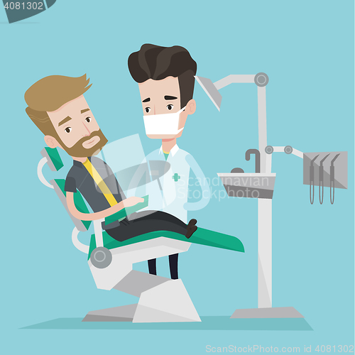 Image of Patient and doctor at dentist office.