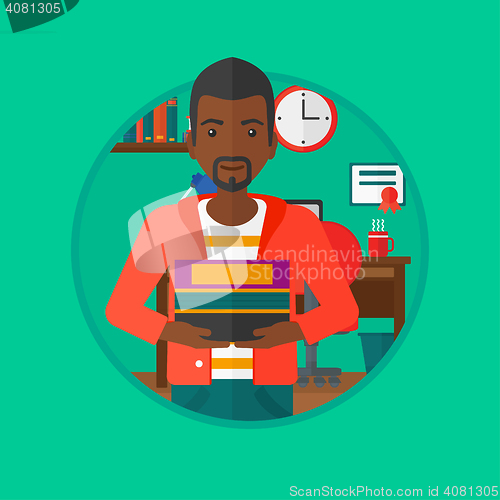 Image of Student holding pile of books vector illustration.