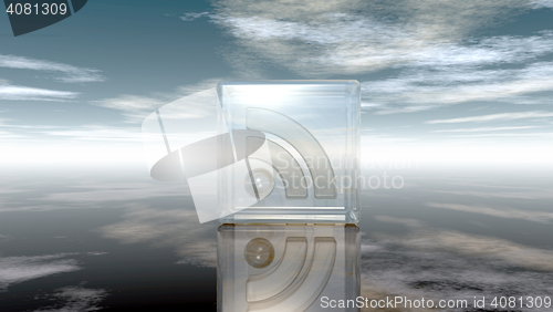 Image of rss symbol in glass cube under cloudy blue sky - 3d illustration