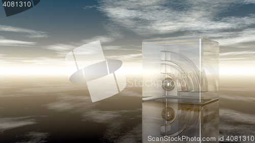 Image of rss symbol in glass cube under cloudy blue sky - 3d illustration