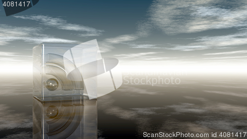 Image of rss symbol in glass cube under cloudy blue sky - 3d illustration