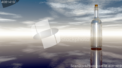 Image of message in a bottle under cloudy sky  - 3d illustration
