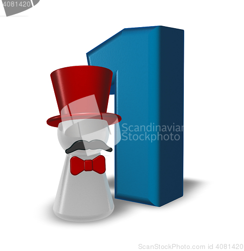 Image of number one and pawn with hat and beard - 3d rendering