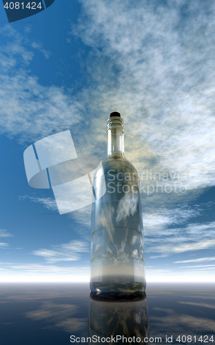 Image of message in a bottle under cloudy sky  - 3d illustration