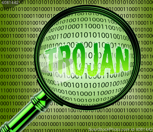 Image of Computer Trojan Represents Database Magnifier And Infected