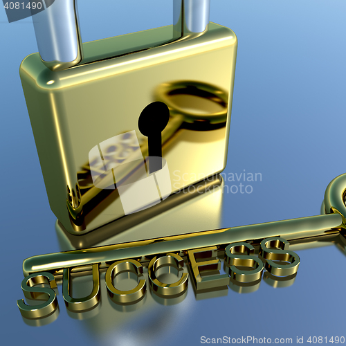 Image of Padlock With Success Key Showing Strategy Planning And Solutions