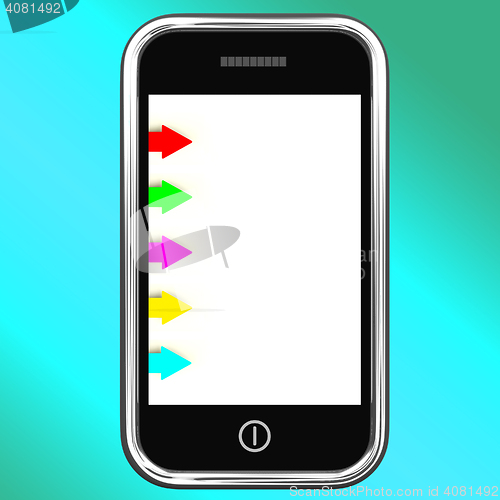Image of Five Arrow Tabs On Mobile Shows List Or Notes