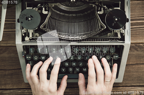 Image of Writer typing with retro writing machine.