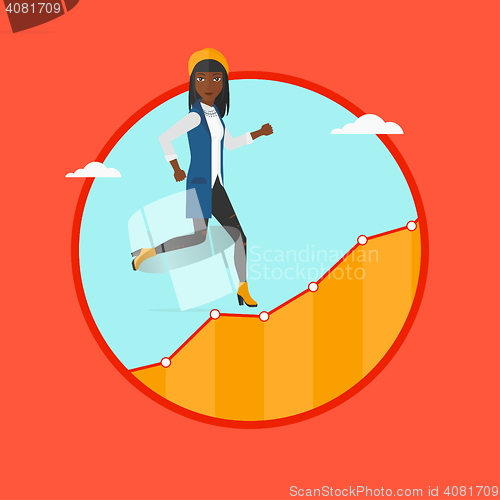 Image of Business woman running upstairs.