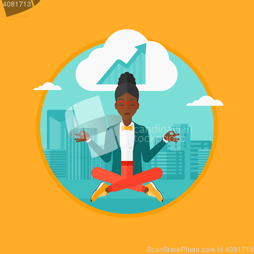 Image of Peaceful business woman doing yoga.