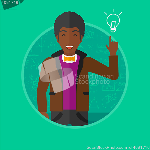 Image of Man pointing at light bulb vector illustration.