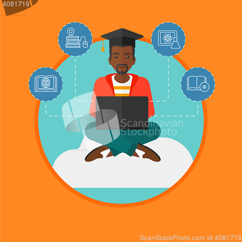 Image of Graduate sitting on cloud vector illustration.