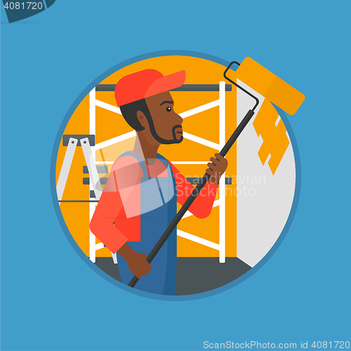 Image of Painter with paint roller vector illustration.