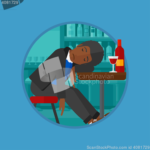 Image of Drunk man sleeping in bar vector illustration.